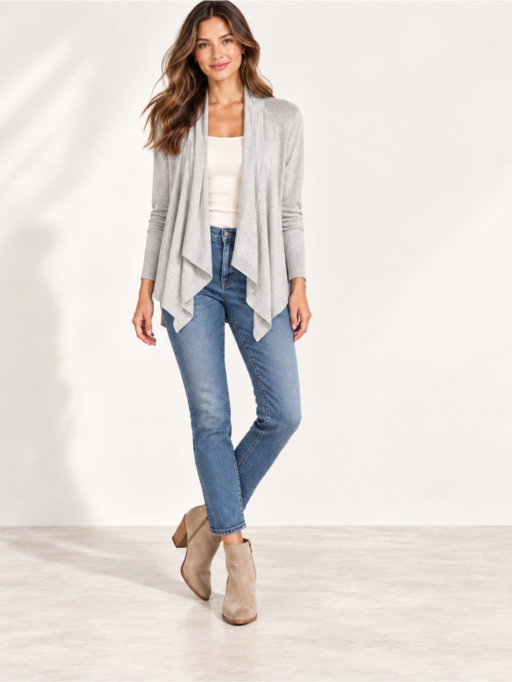 LOFT Light Gray Open-Knit Women's Cardigan